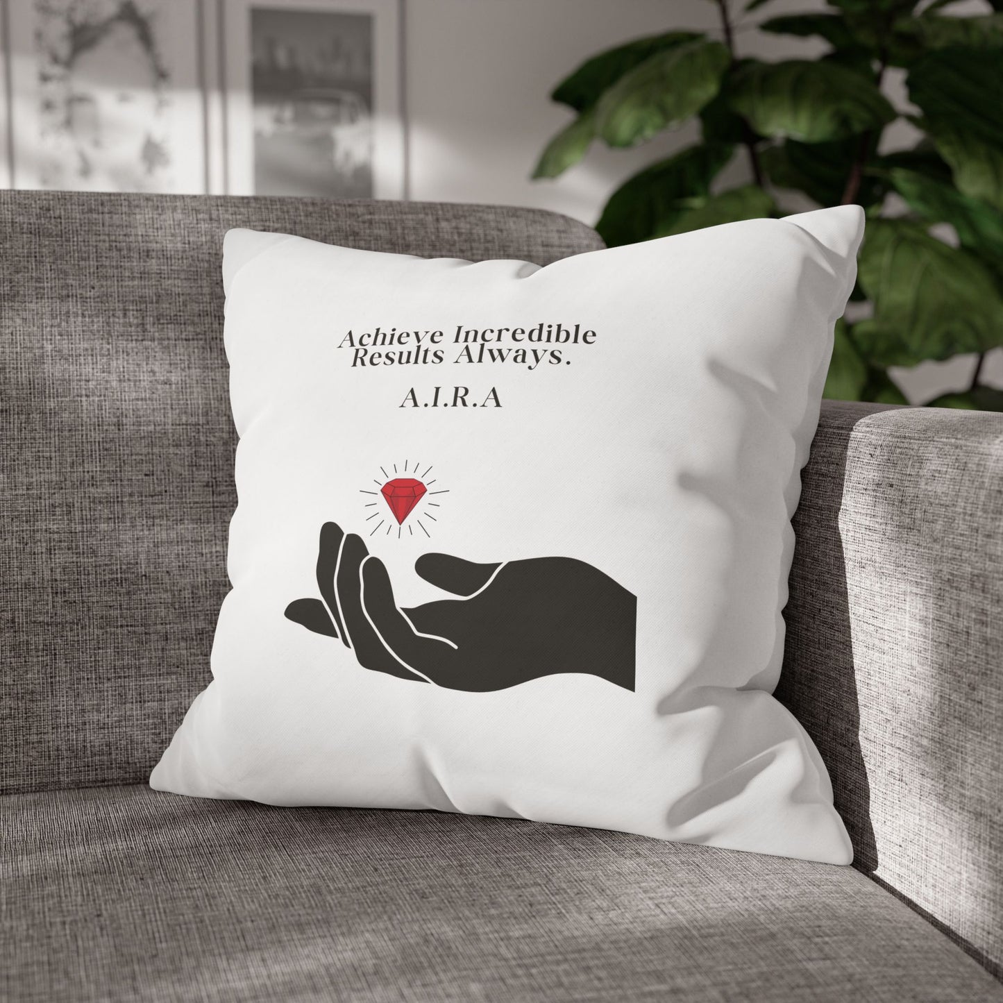 Personalized Initial Quote Gem Hand — Custom Sayings on Square Poly Canvas Pillowcase