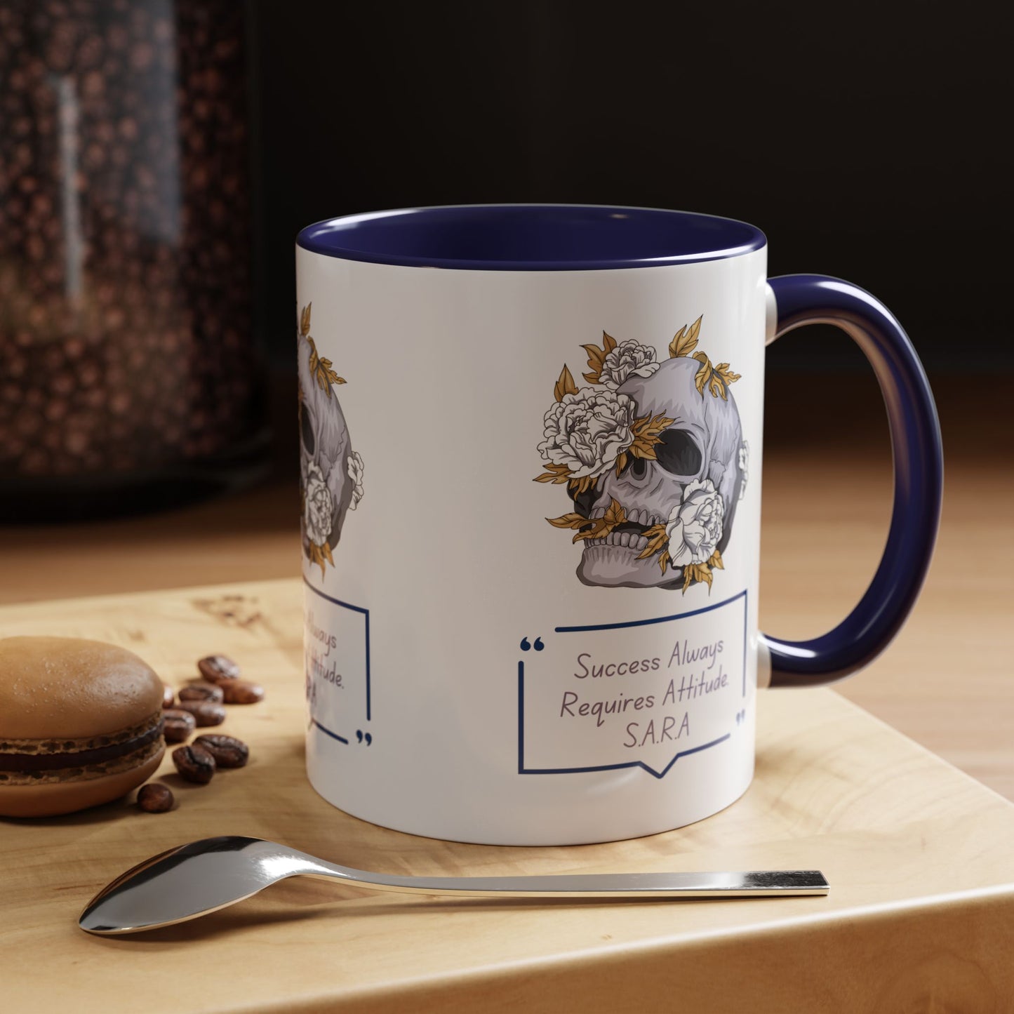 Personalized Initial Floral Skull Accent Coffee Mug
