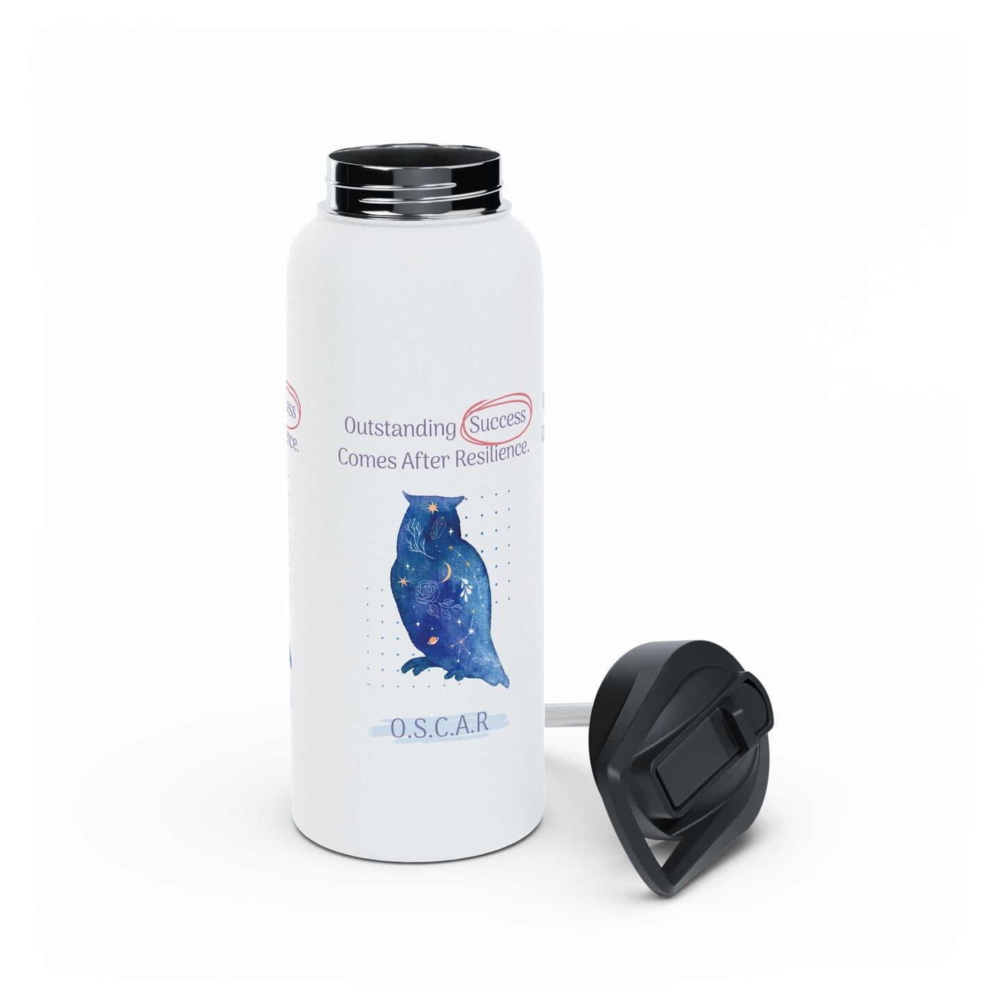 Personalized Initial Quote Owl Galaxy Stainless Steel Water Bottle