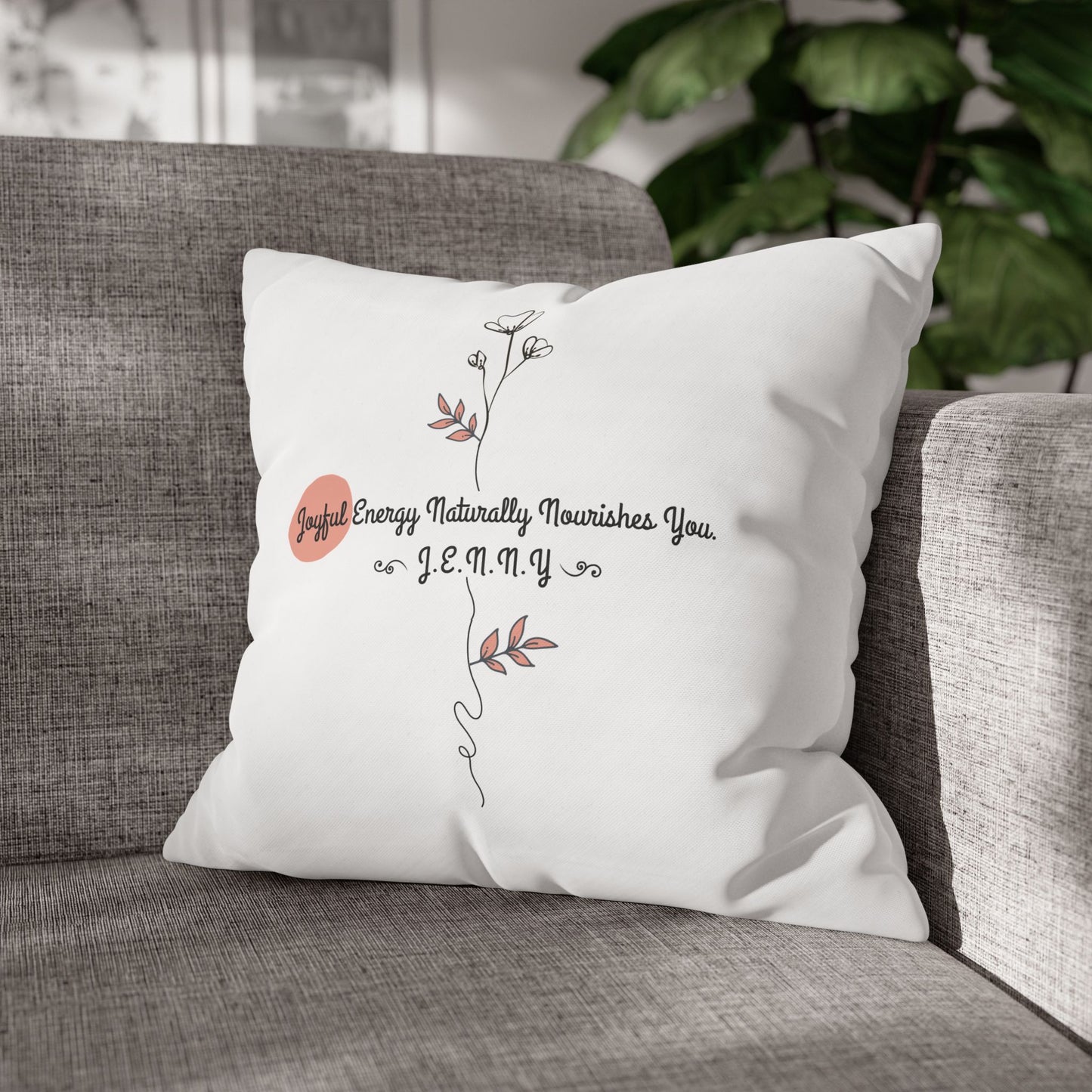 Personalized Initial Floral Minimalist — Custom Sayings on Square Poly Canvas Pillowcase