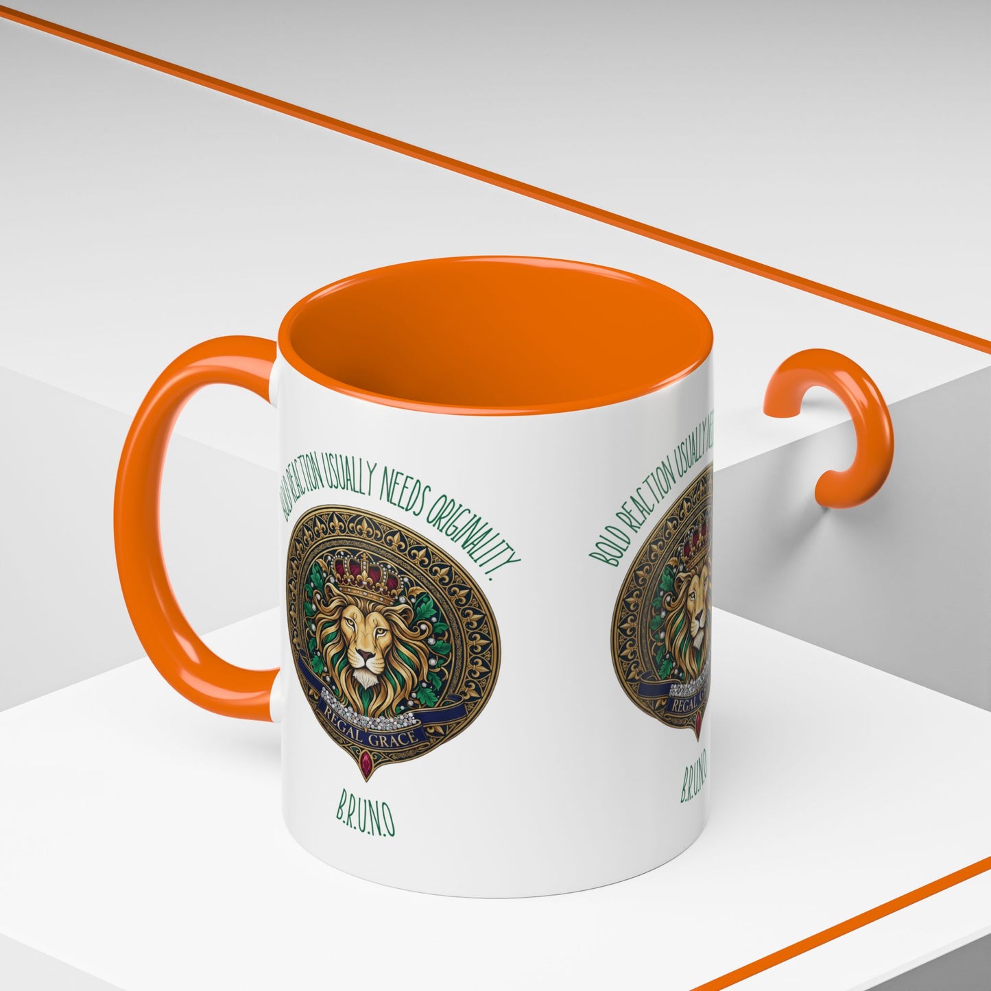 Personalized Initial Circled Lion Accent Coffee Mug