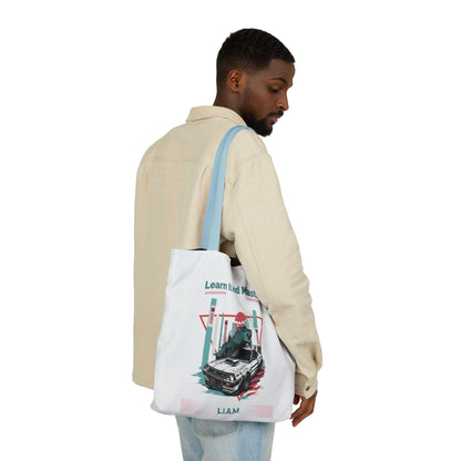 Personalized Initial Quote Dinosaur Car Canvas Tote Custom Name