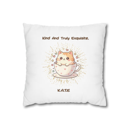 Customized monogrammed pillowcase with personalized quote. High-quality poly canvas square cushion cover, ideal for housewarming, wedding, or anniversary gifts with bespoke text.