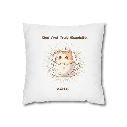 Customized monogrammed pillowcase with personalized quote. High-quality poly canvas square cushion cover, ideal for housewarming, wedding, or anniversary gifts with bespoke text.