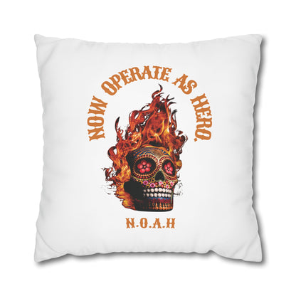 Personalized Initial Quote Fire Skull — Custom Sayings on Square Poly Canvas Pillowcase