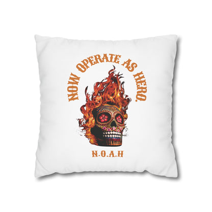 Personalized Initial Quote Fire Skull — Custom Sayings on Square Poly Canvas Pillowcase