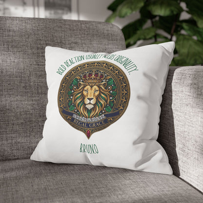 Personalized Initial Quote Circled Lion — Custom Sayings on Square Poly Canvas Pillowcase