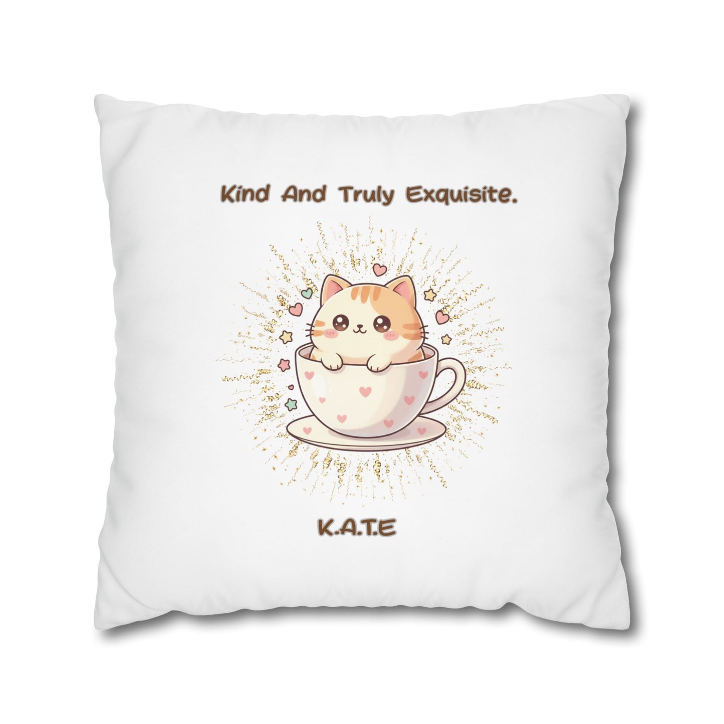 Personalized Initial Quote Exquisite Cat — Custom Sayings on Square Poly Canvas Pillowcase