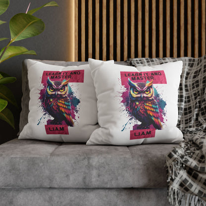 Personalized Initial Quote Owl — Custom Sayings on Square Poly Canvas Pillowcase