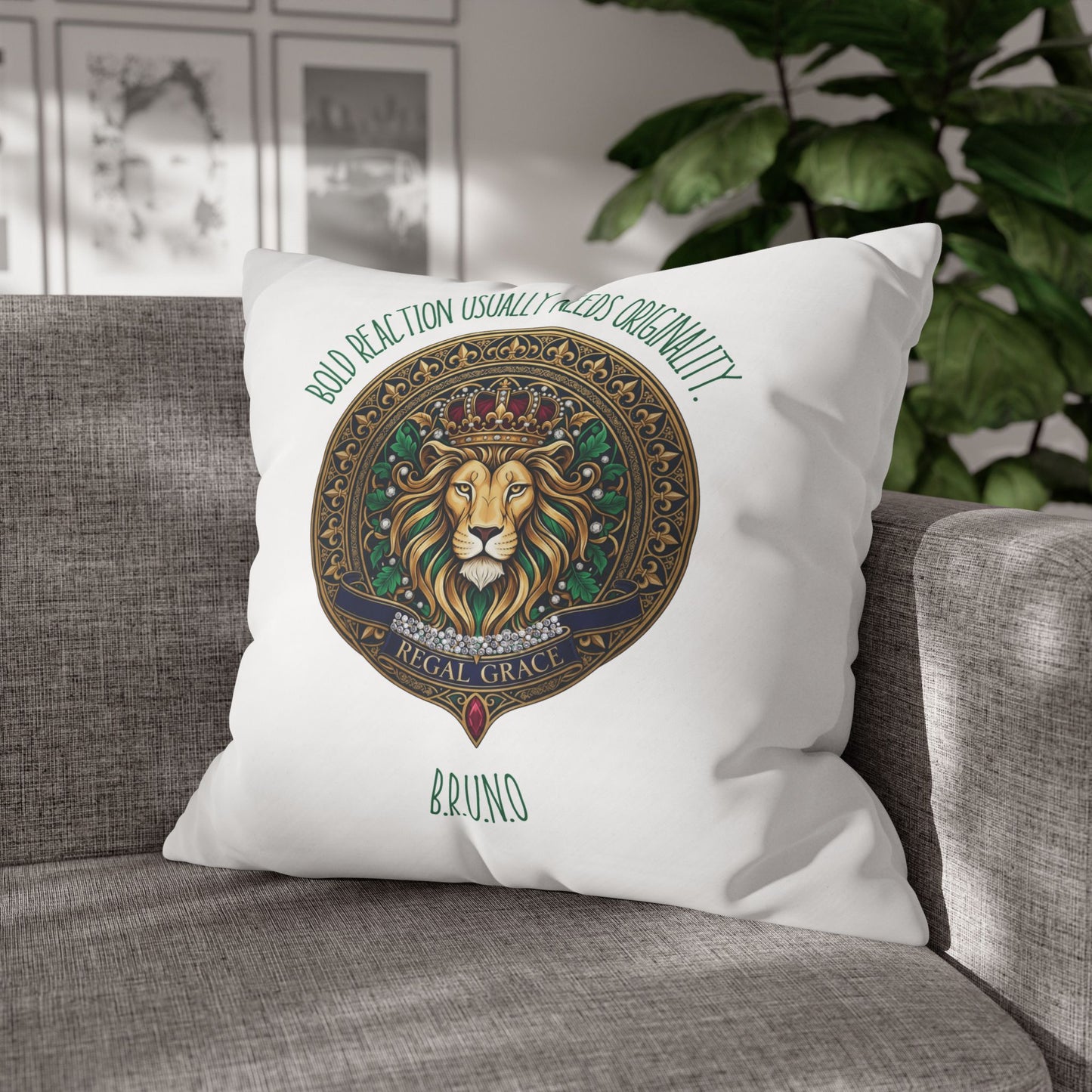 Personalized Initial Quote Circled Lion — Custom Sayings on Square Poly Canvas Pillowcase