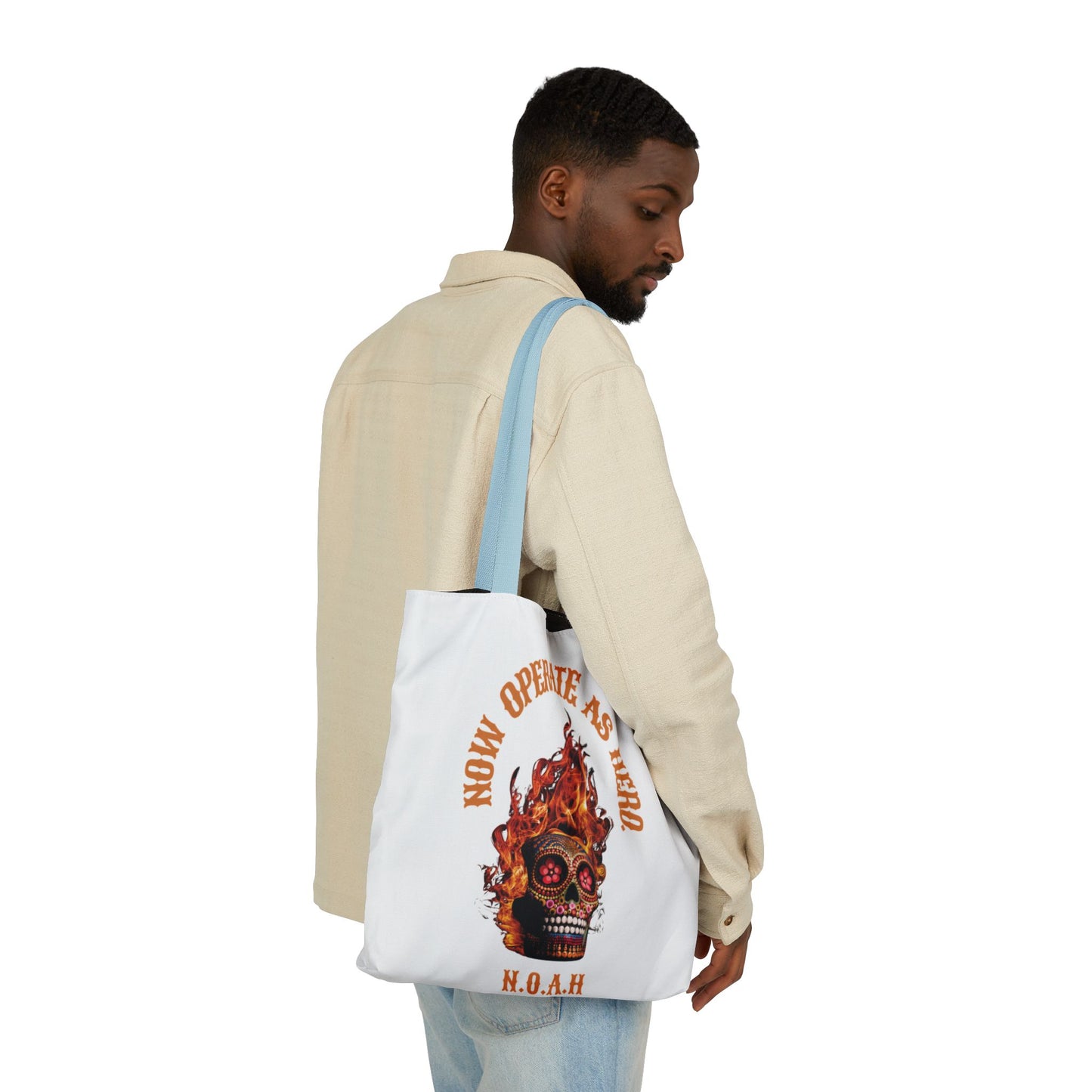 Personalized Initial Quote Fire Skull Canvas Tote Custom Name