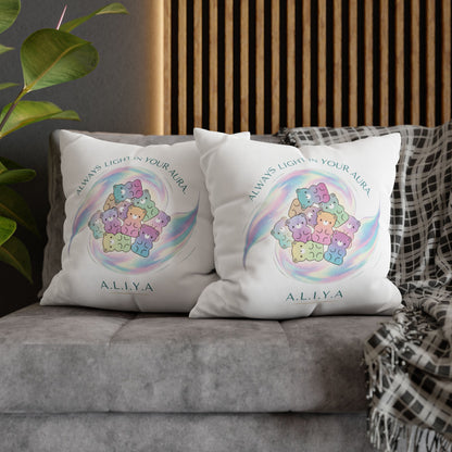 Personalized Initial Quote Bear — Custom Sayings on Square Poly Canvas Pillowcase