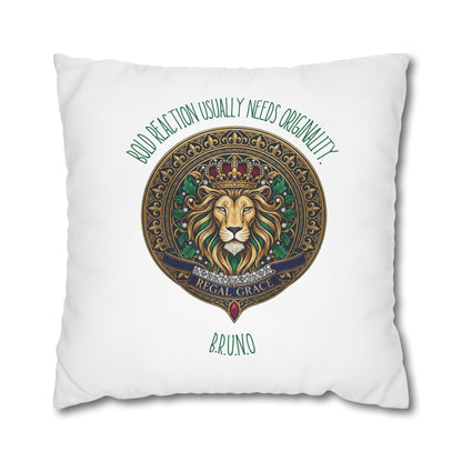 Personalized Initial Quote Circled Lion — Custom Sayings on Square Poly Canvas Pillowcase