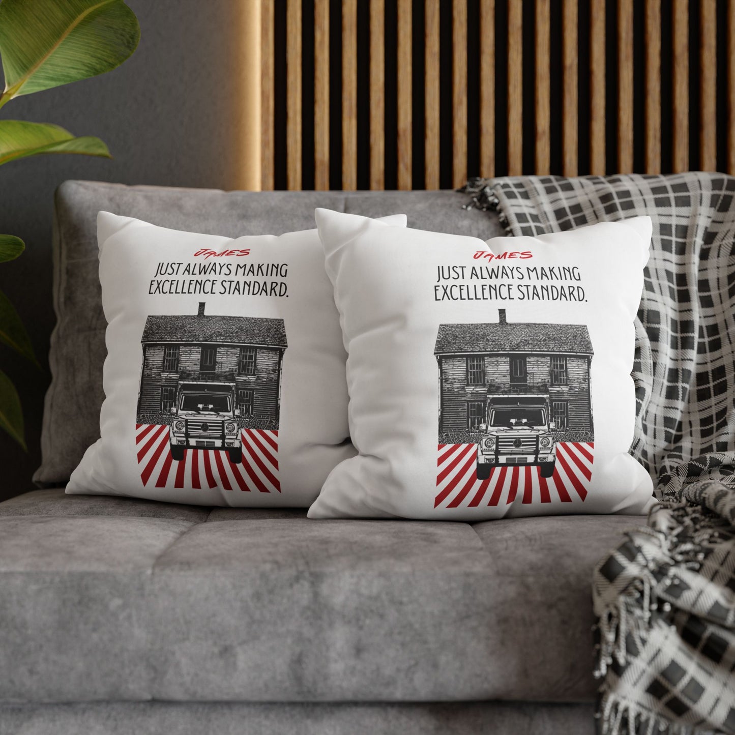 Personalized Initial Quote Vintage Car — Custom Sayings on Square Poly Canvas Pillowcase