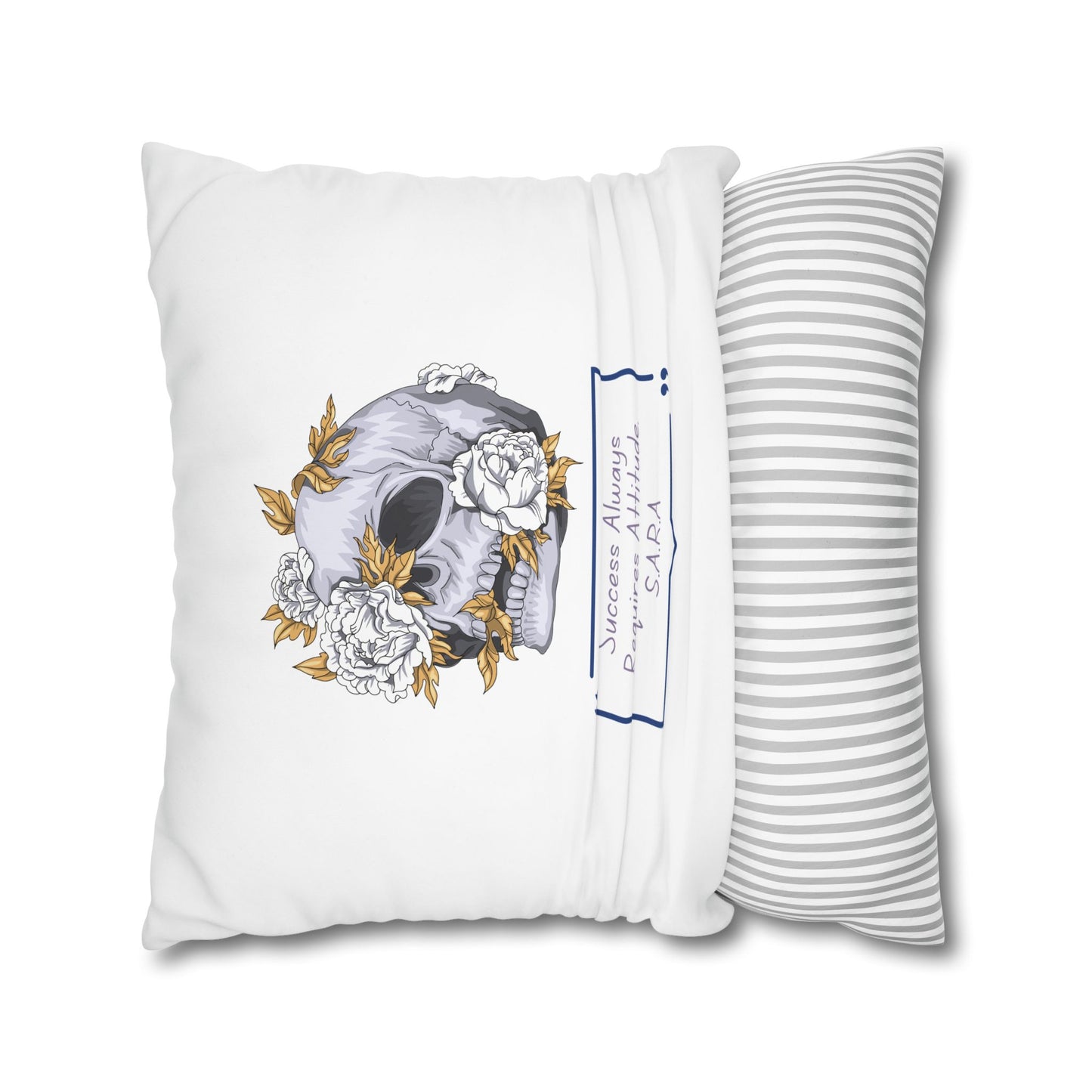 Personalized Initial Quote Floral Skull — Custom Sayings on Square Poly Canvas Pillowcase
