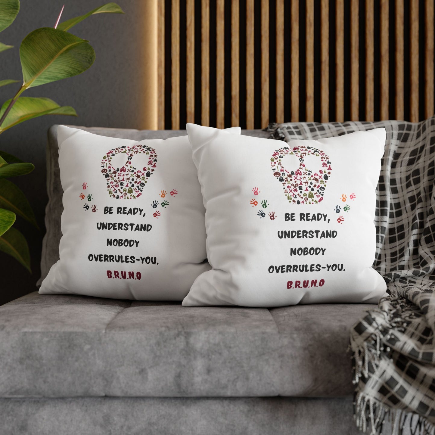 Personalized Initial Quote Floral Skull — Custom Sayings on Square Poly Canvas Pillowcase