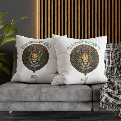 Personalized Initial Quote Circled Lion — Custom Sayings on Square Poly Canvas Pillowcase