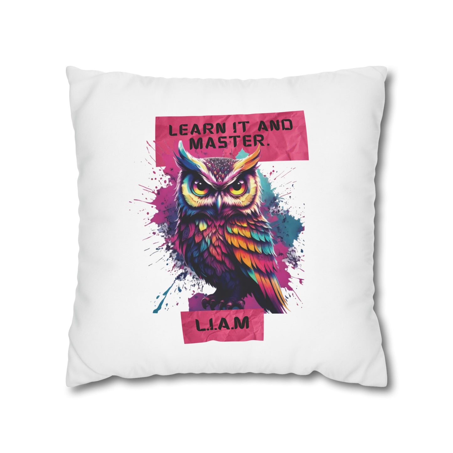 Personalized Initial Quote Owl — Custom Sayings on Square Poly Canvas Pillowcase