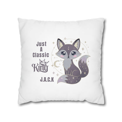Personalized Initial Quote Fox — Custom Sayings on Square Poly Canvas Pillowcase