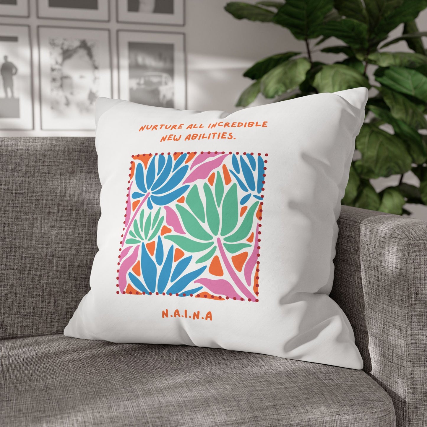 Personalized Initial Quote Floral Momentum — Custom Sayings on Square Poly Canvas Pillowcase