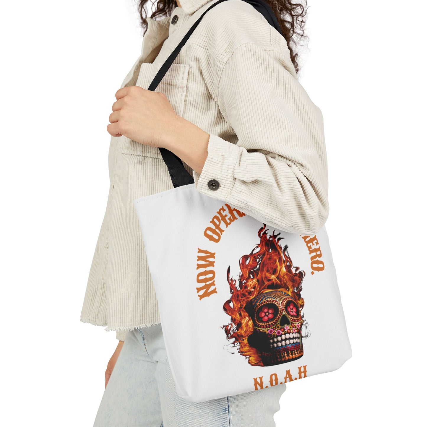 Personalized Initial Quote Fire Skull Canvas Tote Custom Name