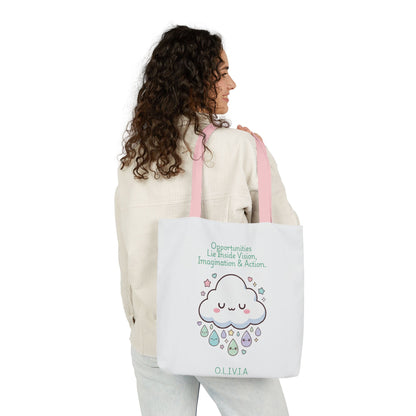 Personalized Initial Quote Cloud Dripping Canvas Tote Custom Name