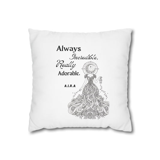 Customized monogrammed pillowcase with personalized quote. High-quality poly canvas square cushion cover, ideal for housewarming, wedding, or anniversary gifts with bespoke text.