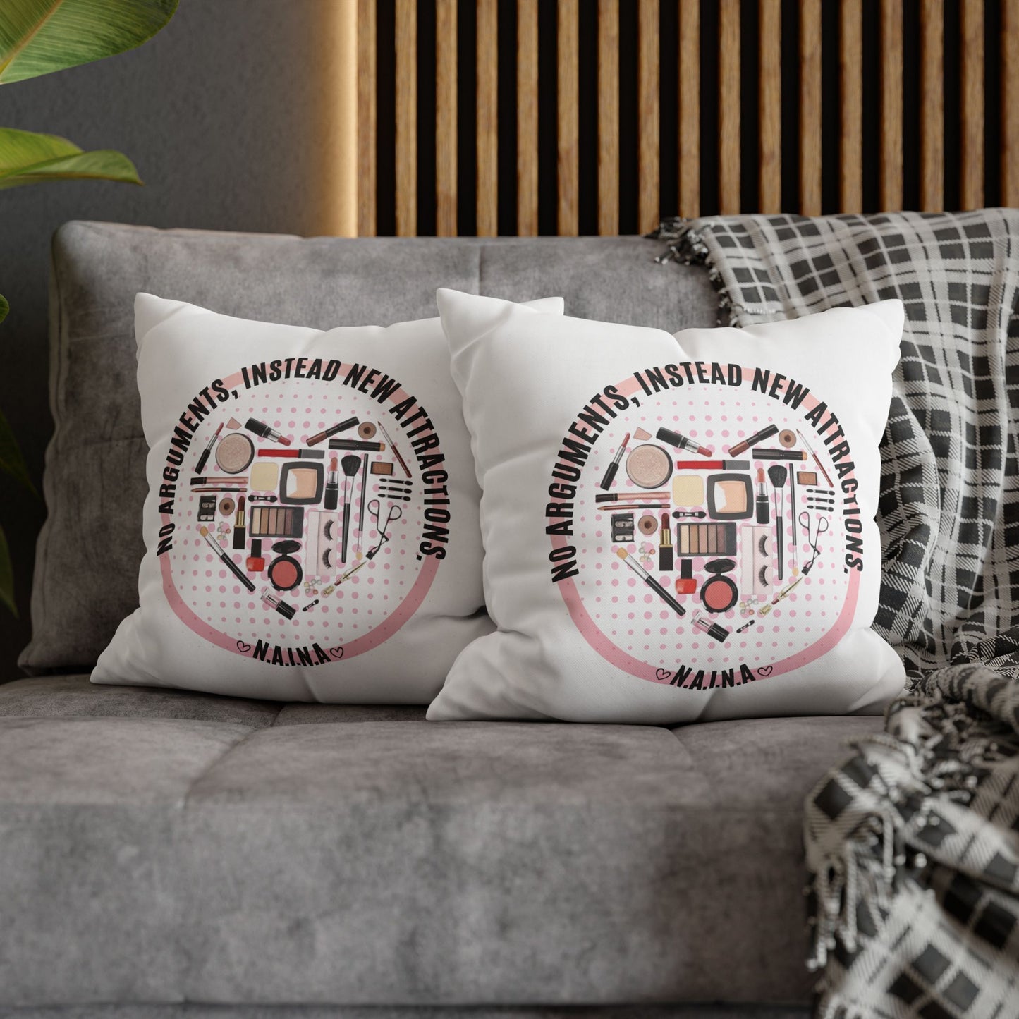 Personalized Initial Quote Cosmetic Heart — Custom Sayings on Square Poly Canvas Pillowcase