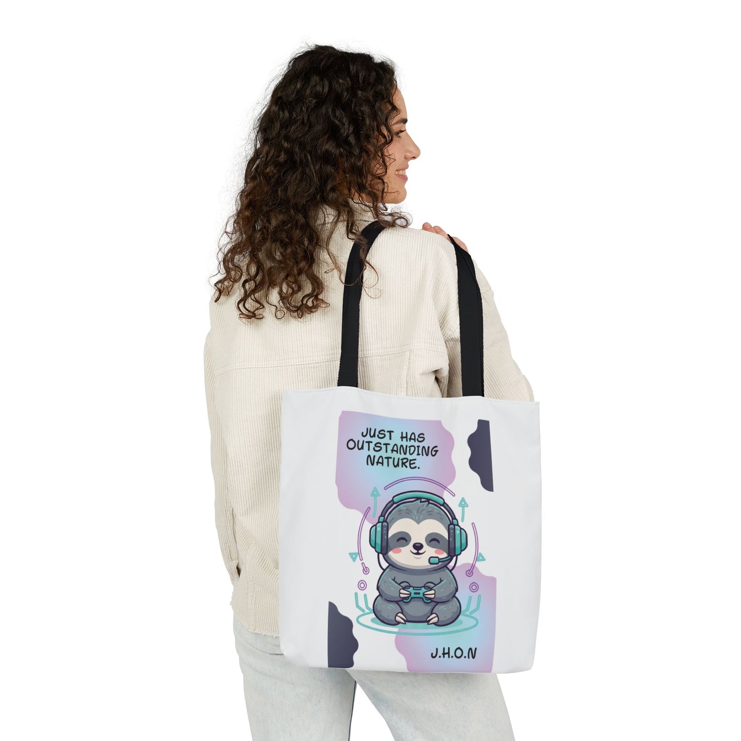 Personalized Initial Quote Sloth Gamer Canvas Tote Custom Name