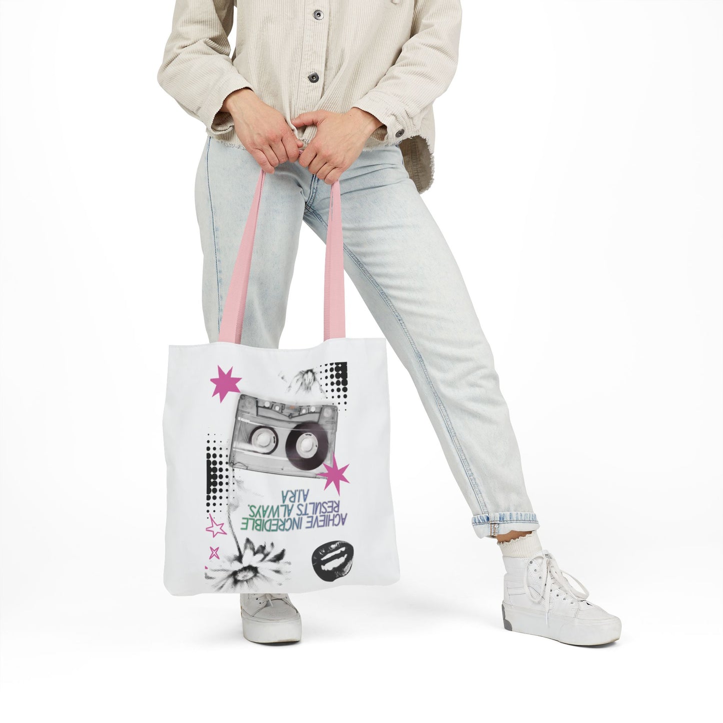 Personalized Initial Quote Cassette Vibes Canvas Tote Custom Name