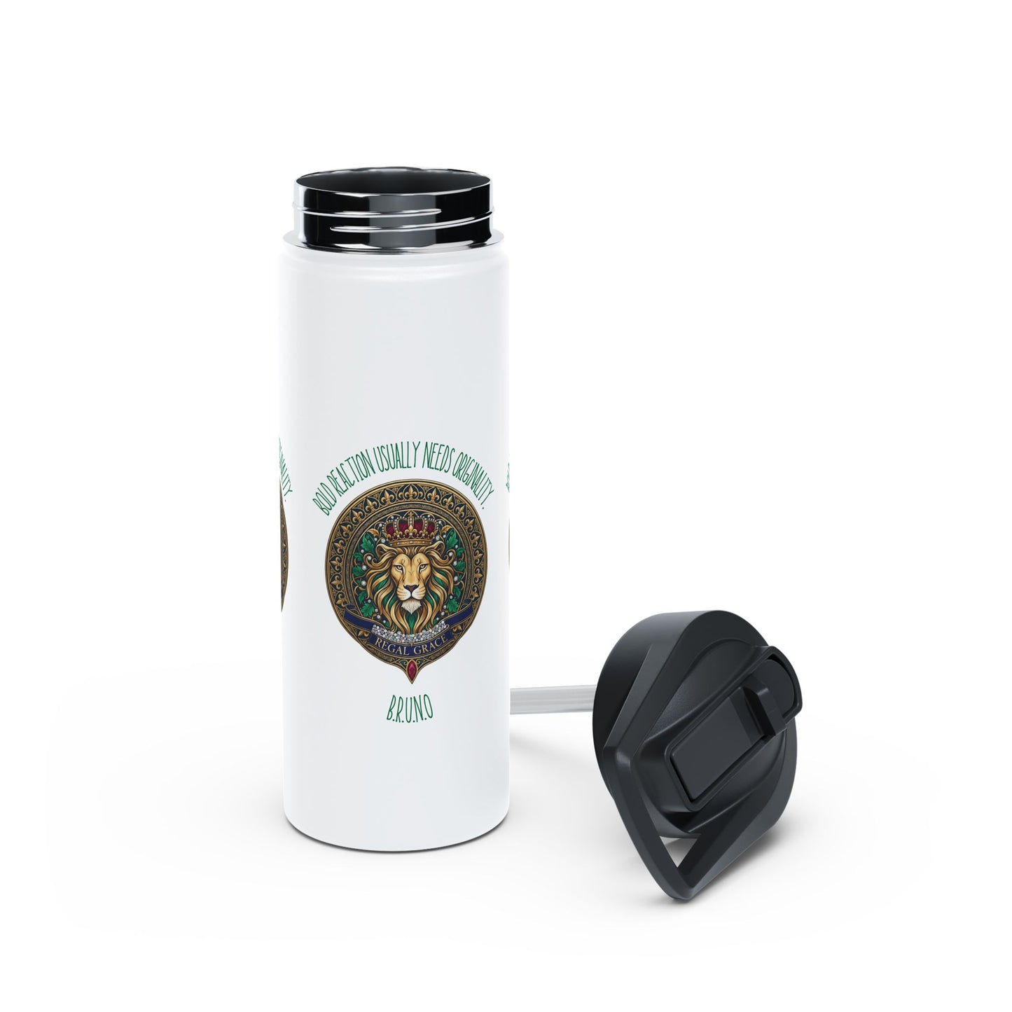 Personalized Initial Quote Circled Lion Stainless Steel Water Bottle