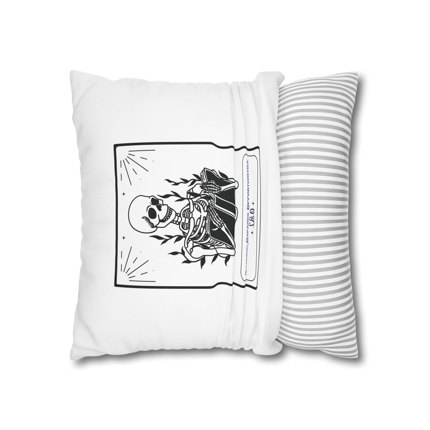 Personalized Initial Quote Skeleton — Custom Sayings on Square Poly Canvas Pillowcase