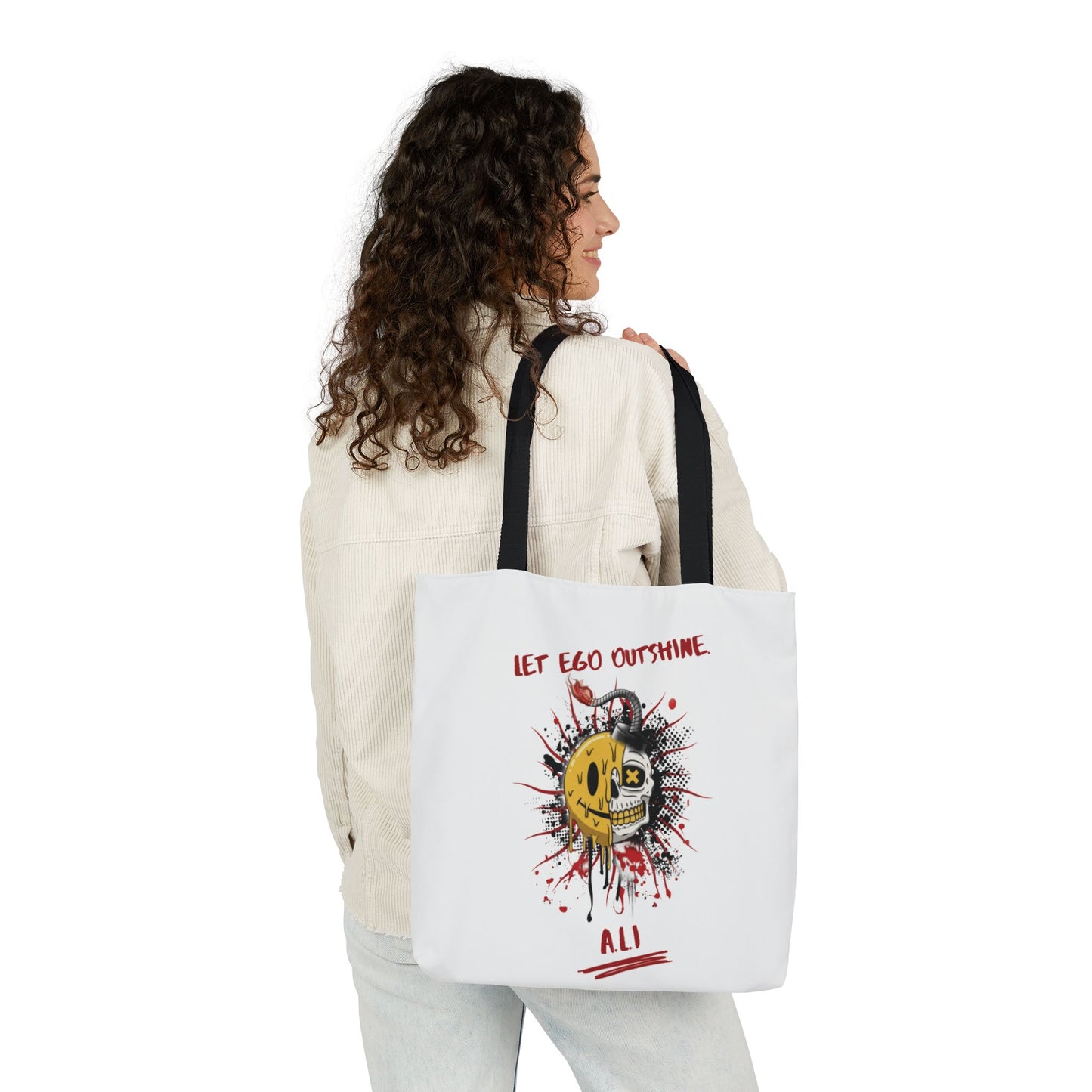 Personalized Initial Quote Split Smile Skull Canvas Tote Custom Name