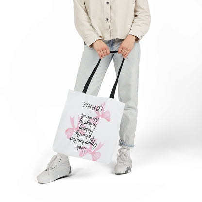 Personalized Initial Quote Pink Bow Canvas Tote Custom Name