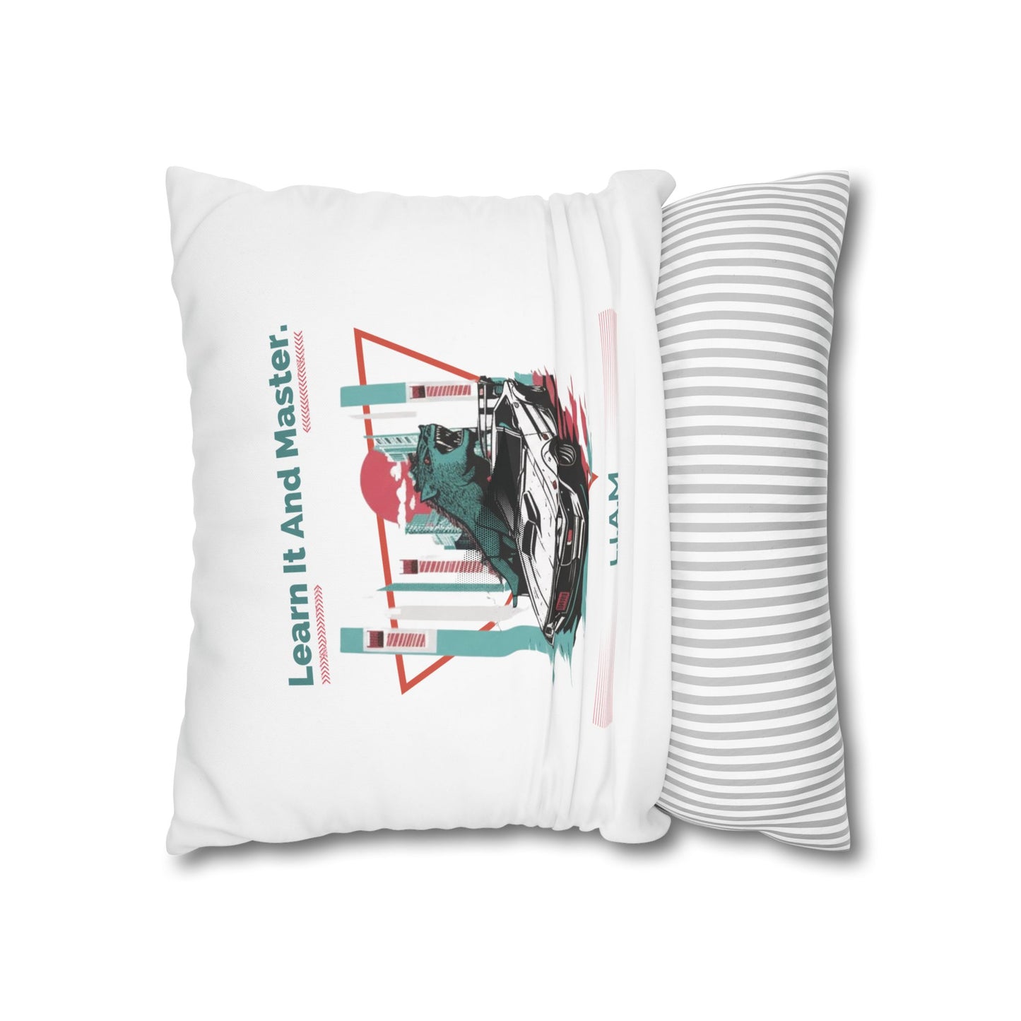 Personalized Initial Quote Dinosaur Car — Custom Sayings on Square Poly Canvas Pillowcase