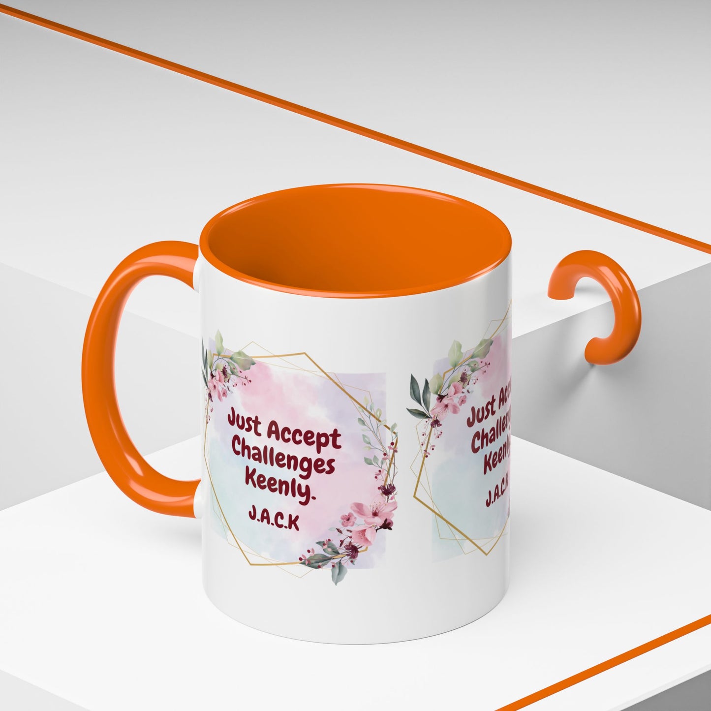 Personalized Floral Frame Accent Coffee Mug