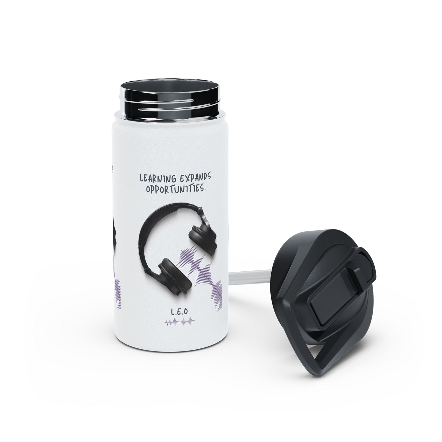 Personalized Initial Quote Headphones Stainless Steel Water Bottle