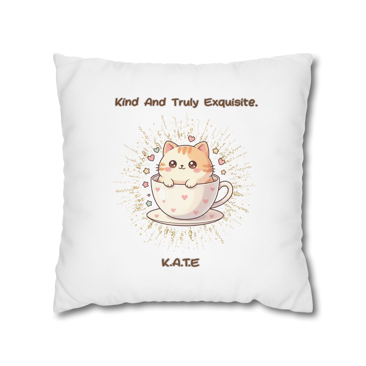 Personalized Initial Quote Exquisite Cat — Custom Sayings on Square Poly Canvas Pillowcase