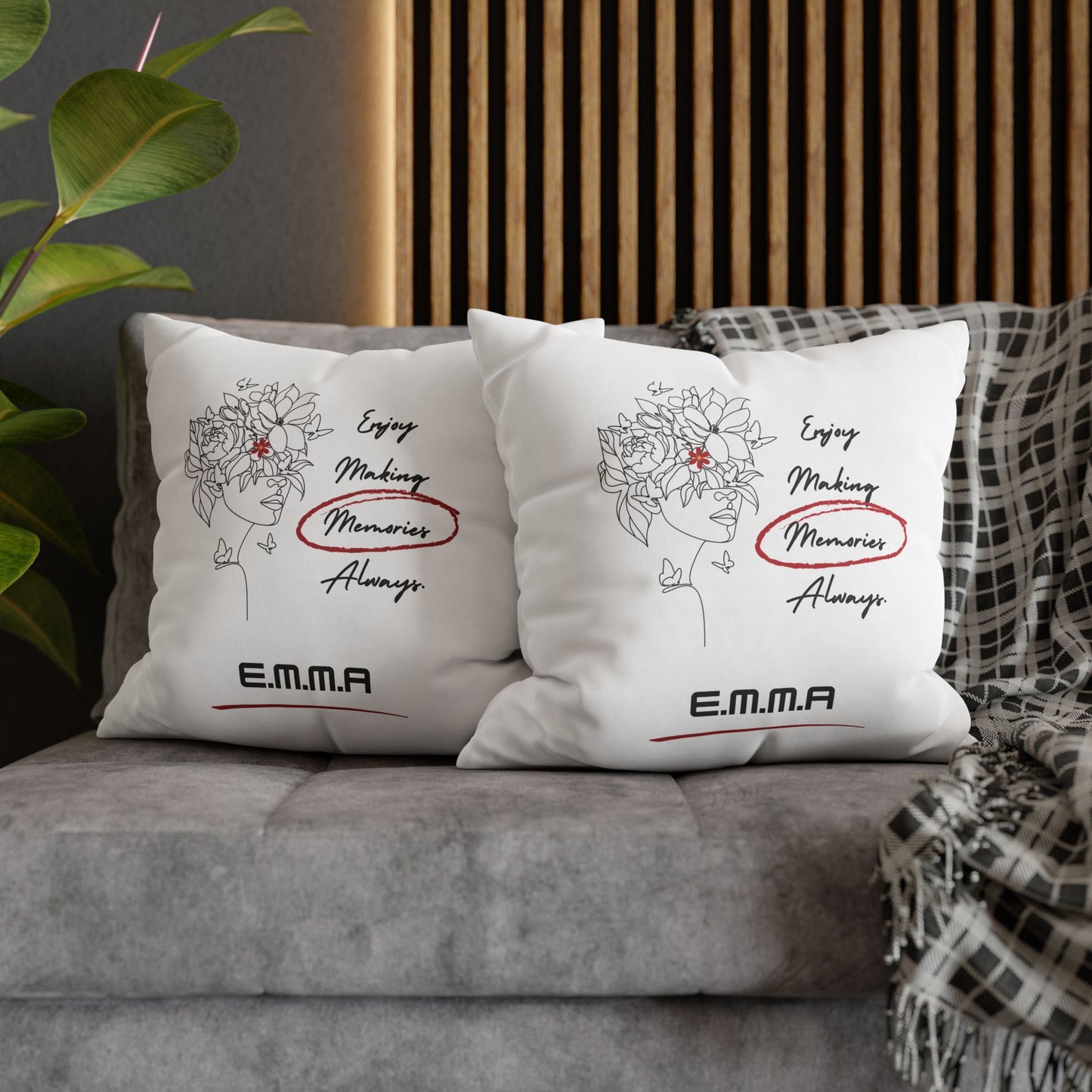 Personalized Initial Floral Girl — Custom Sayings on Square Poly Canvas Pillowcase