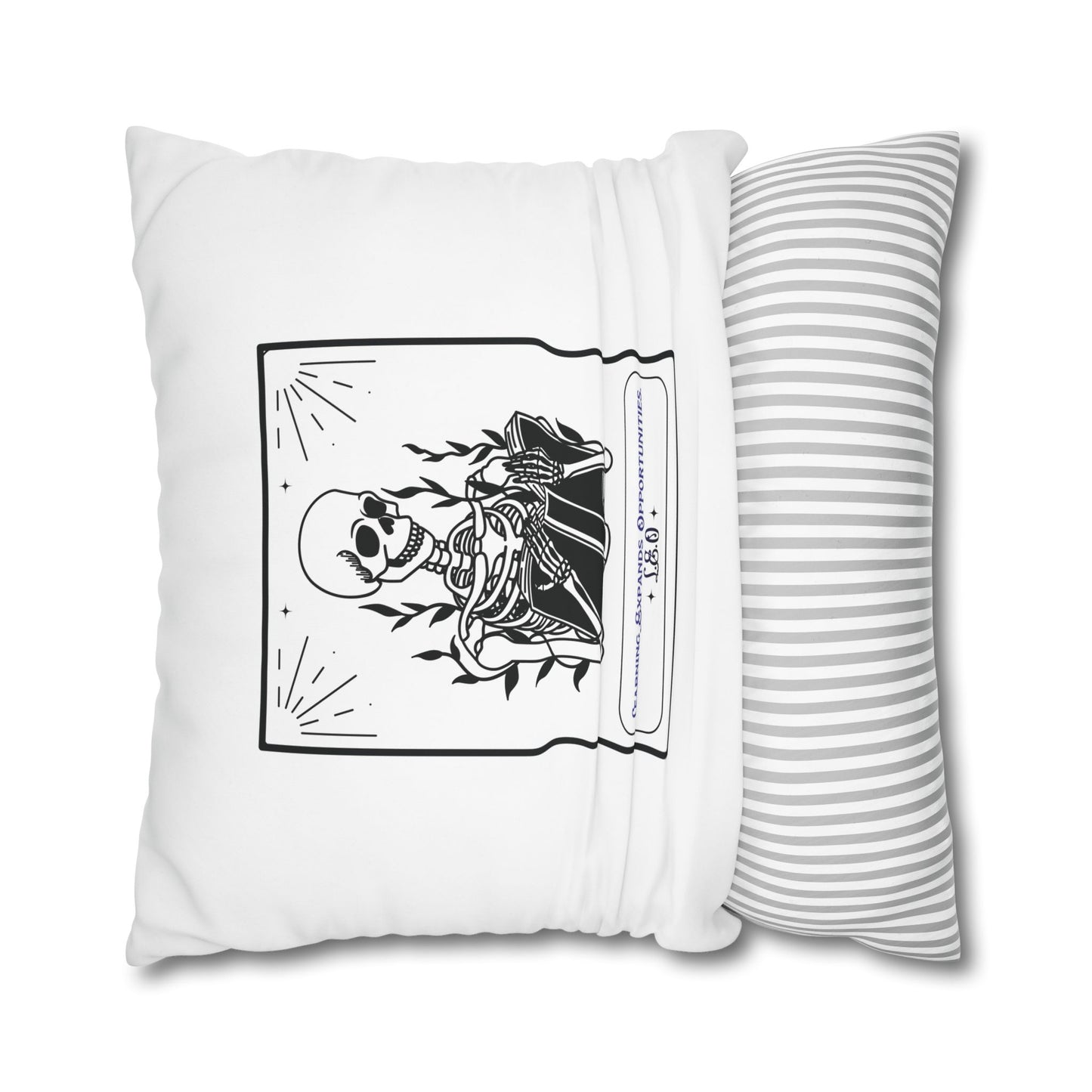 Personalized Initial Quote Skeleton — Custom Sayings on Square Poly Canvas Pillowcase