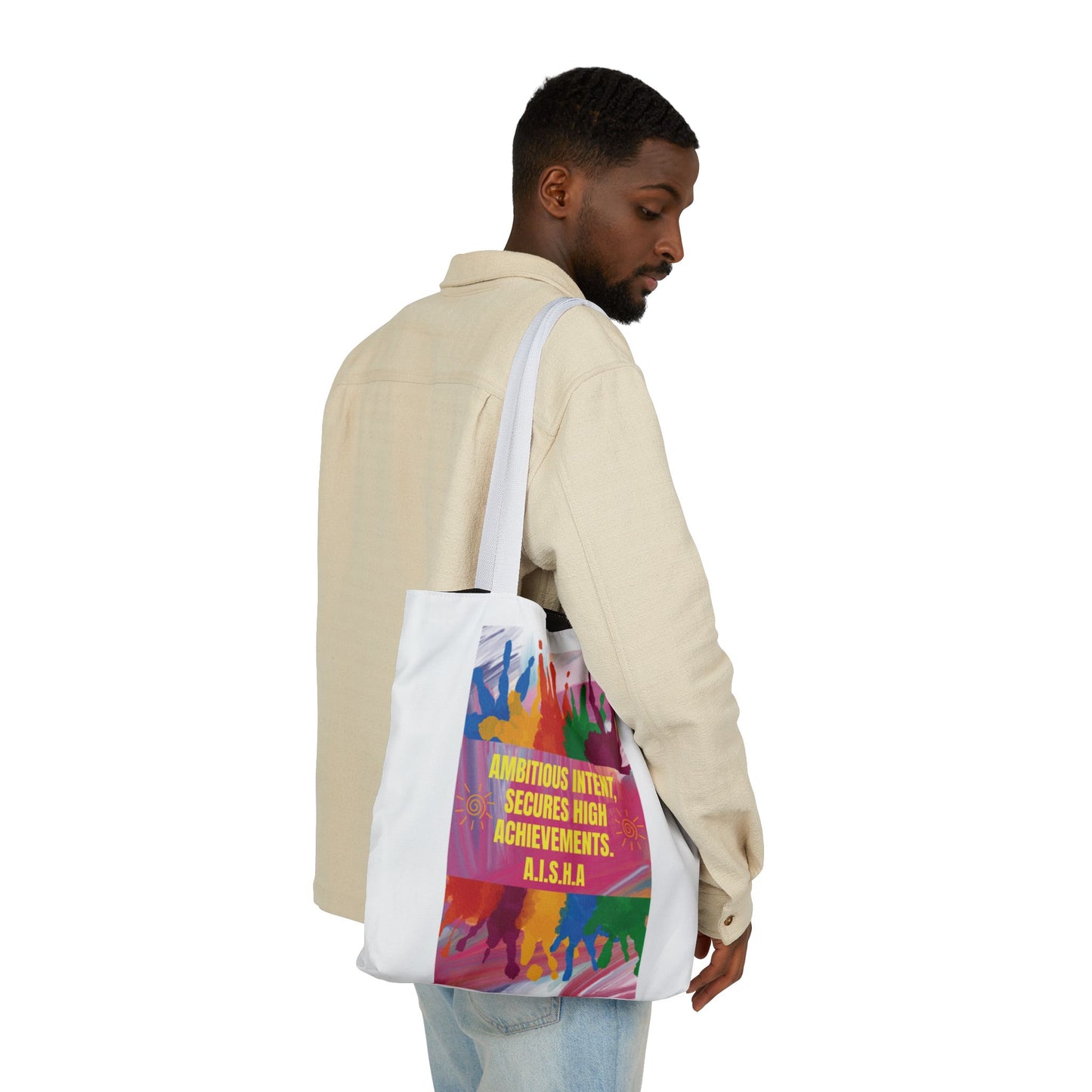 Personalized Initial Quote Colorful Paint Canvas Tote Custom Name