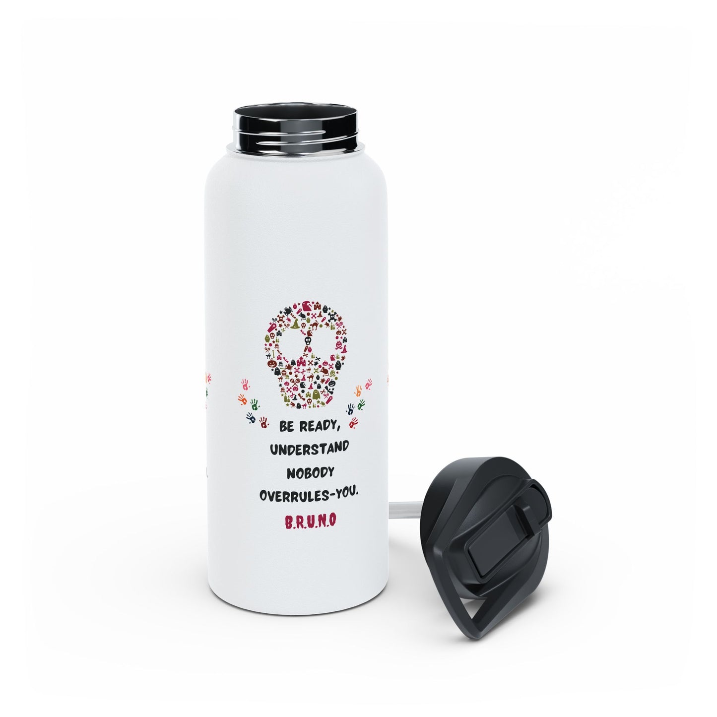 Personalized Initial Quote Hands Skull Stainless Steel Water Bottle