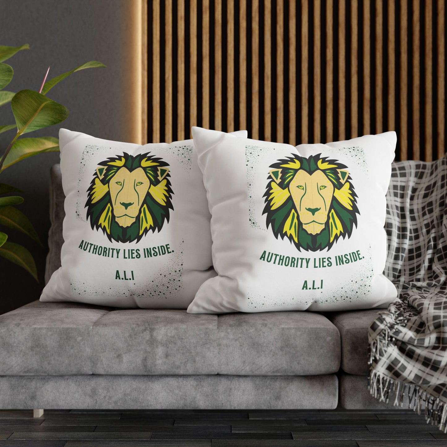 Personalized Initial Quote Lion — Custom Sayings on Square Poly Canvas Pillowcase