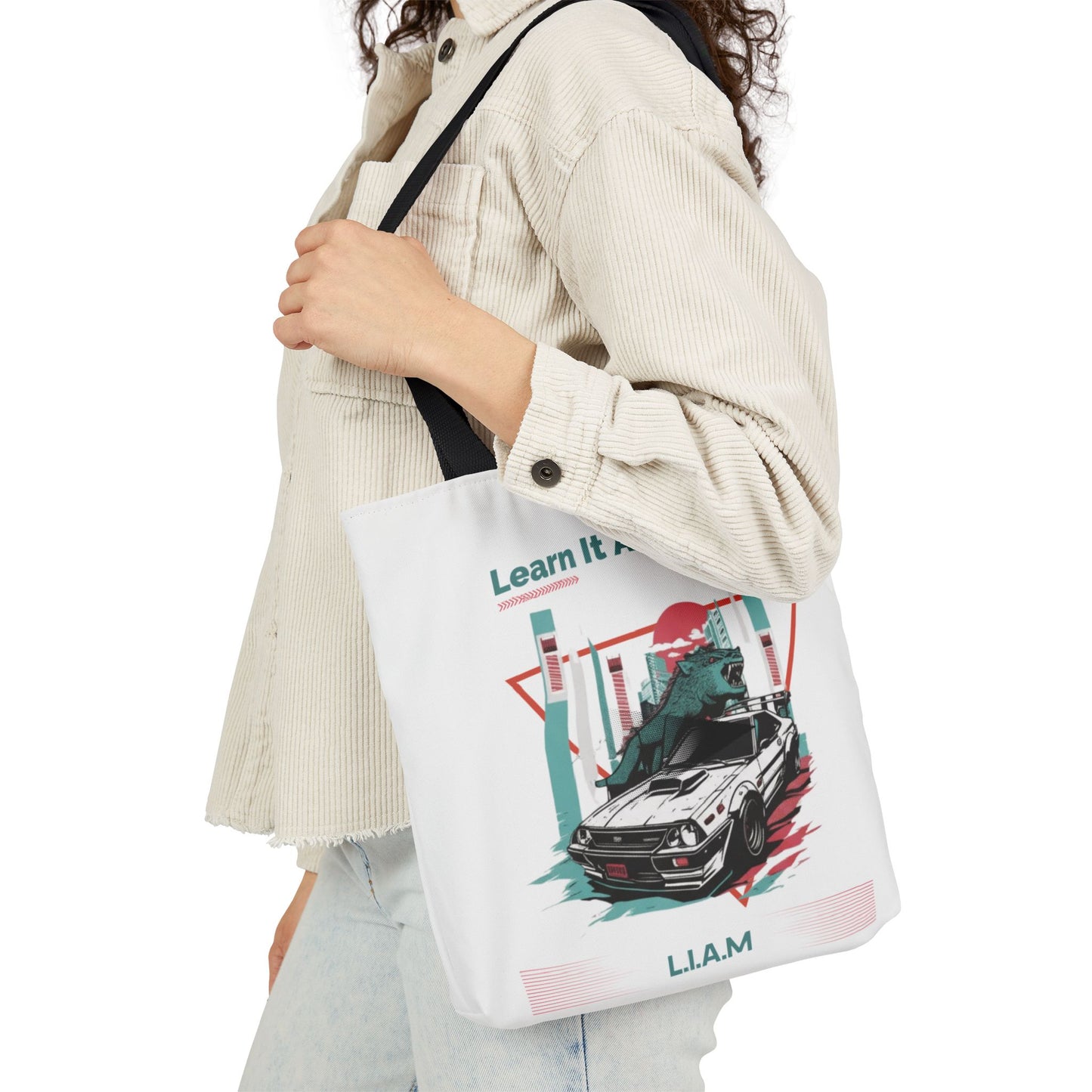 Personalized Initial Quote Dinosaur Car Canvas Tote Custom Name