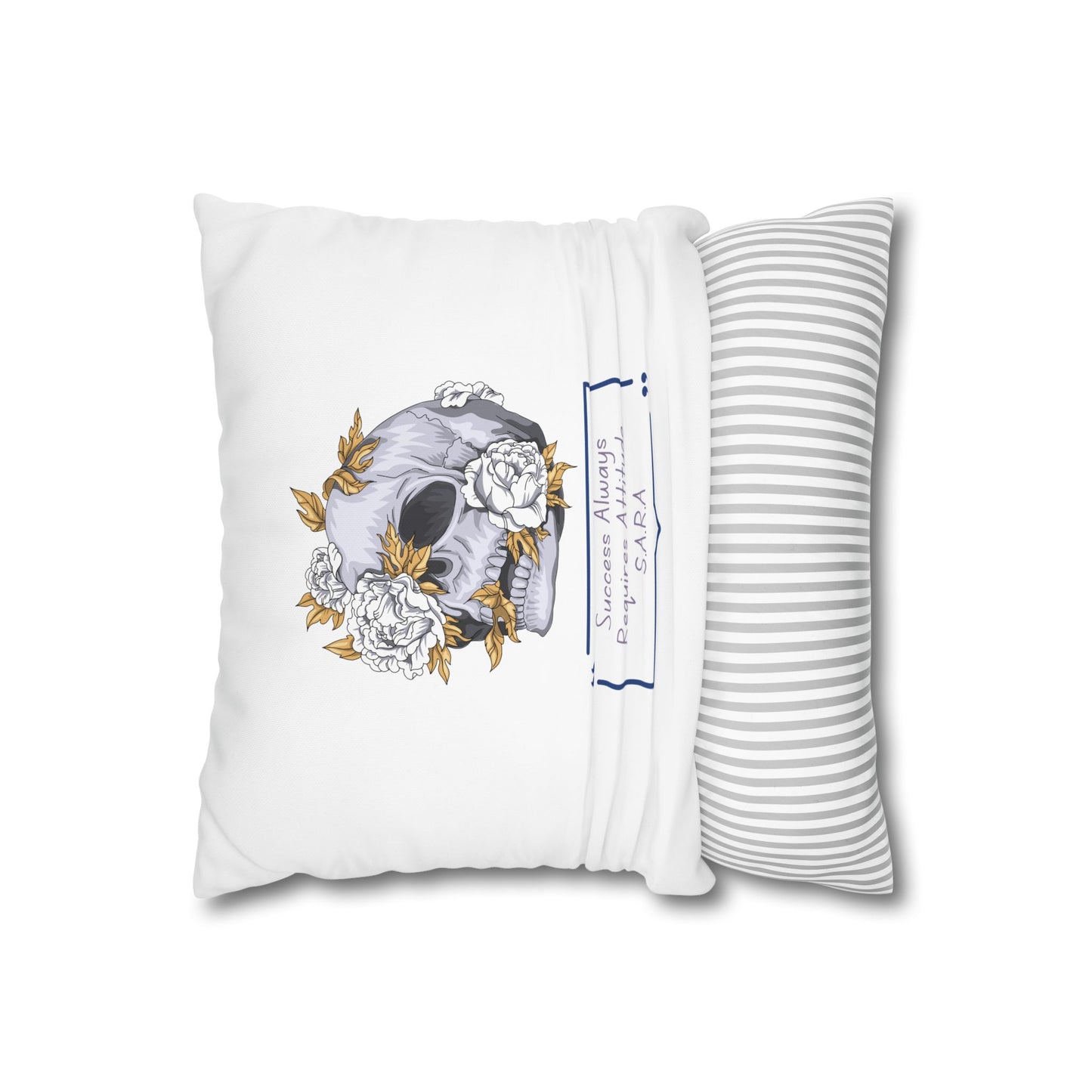 Personalized Initial Quote Floral Skull — Custom Sayings on Square Poly Canvas Pillowcase