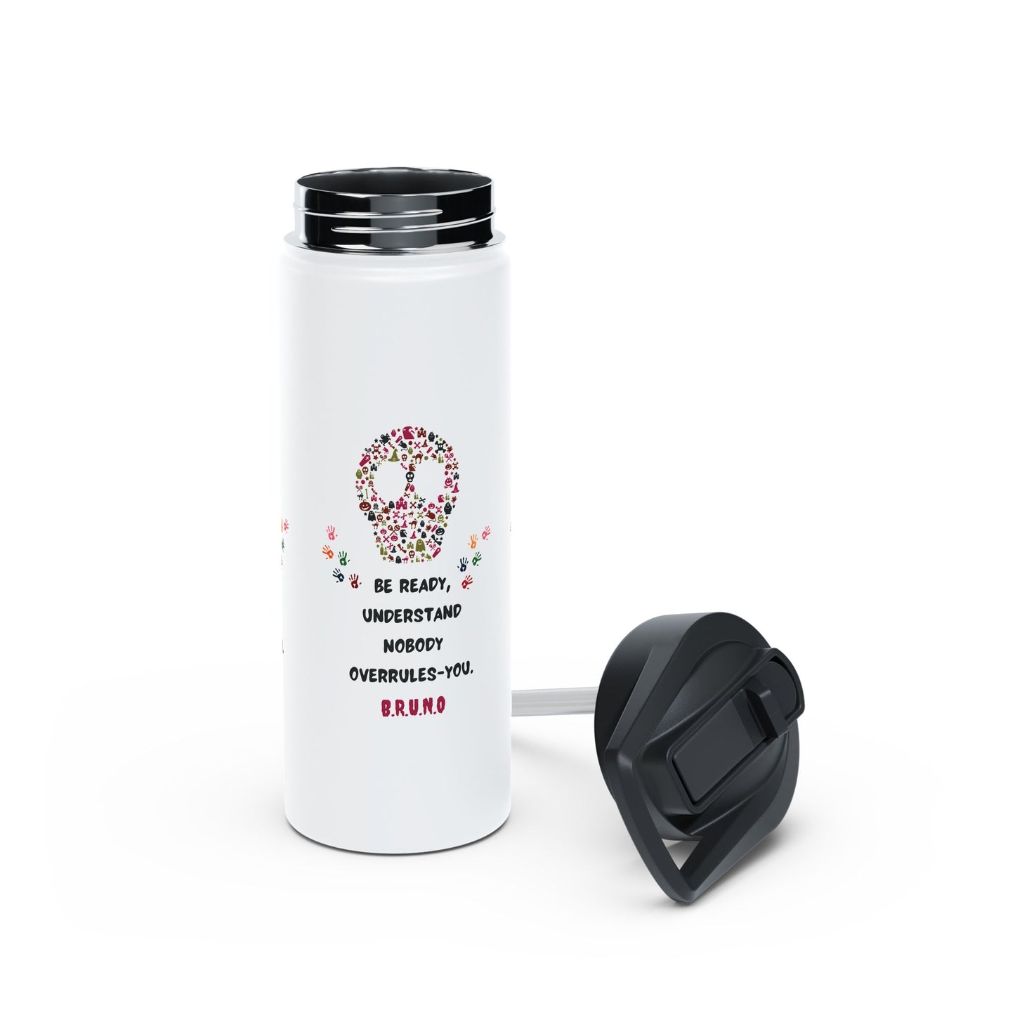 Personalized Initial Quote Hands Skull Stainless Steel Water Bottle