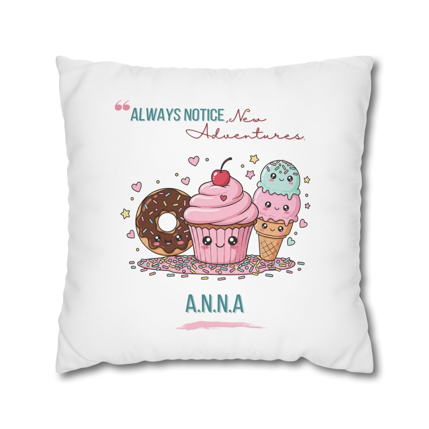 Personalized Initial Quote Sweet Treat — Custom Sayings on Square Poly Canvas Pillowcase