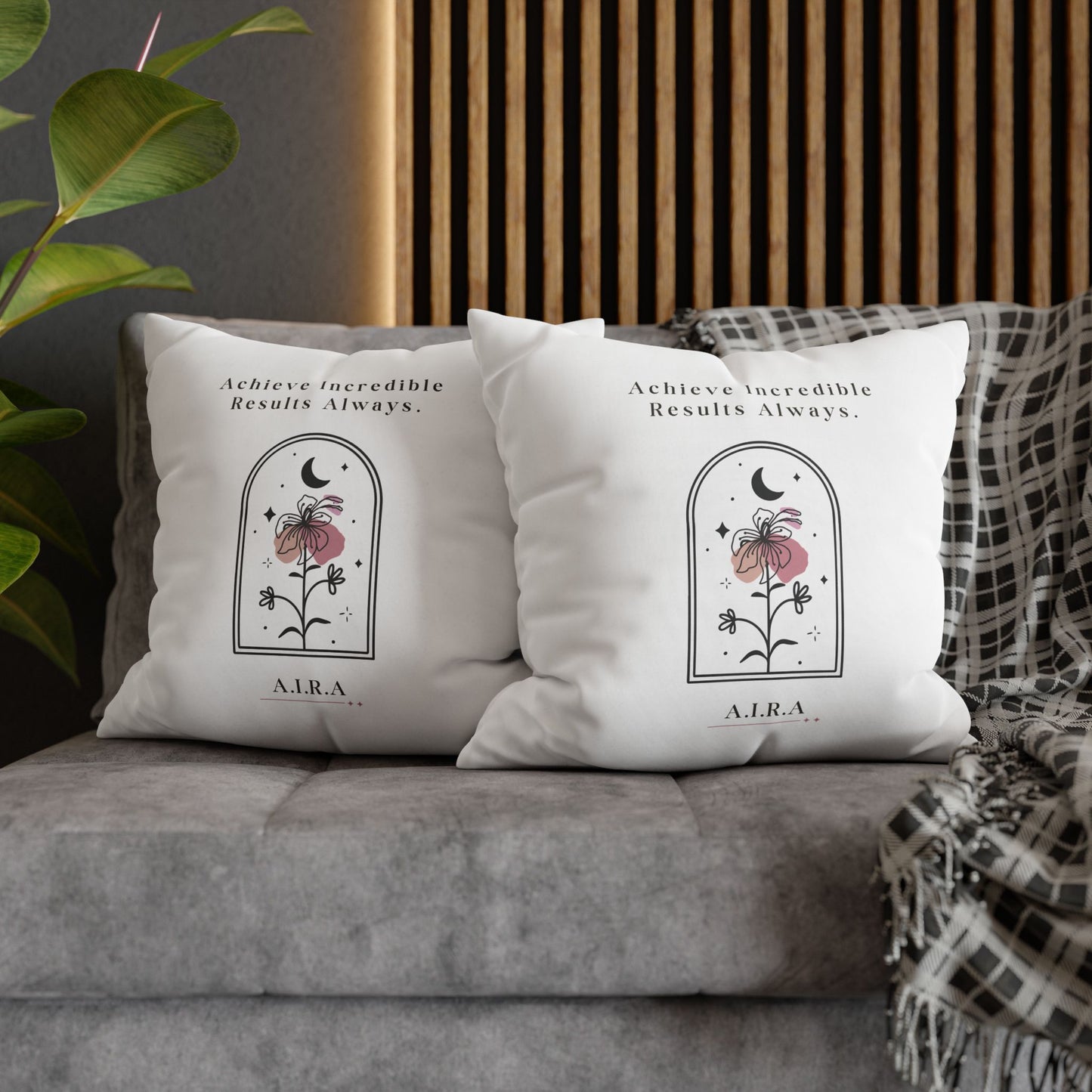 Personalized Initial Quote Floral Moon — Custom Sayings on Square Poly Canvas Pillowcase