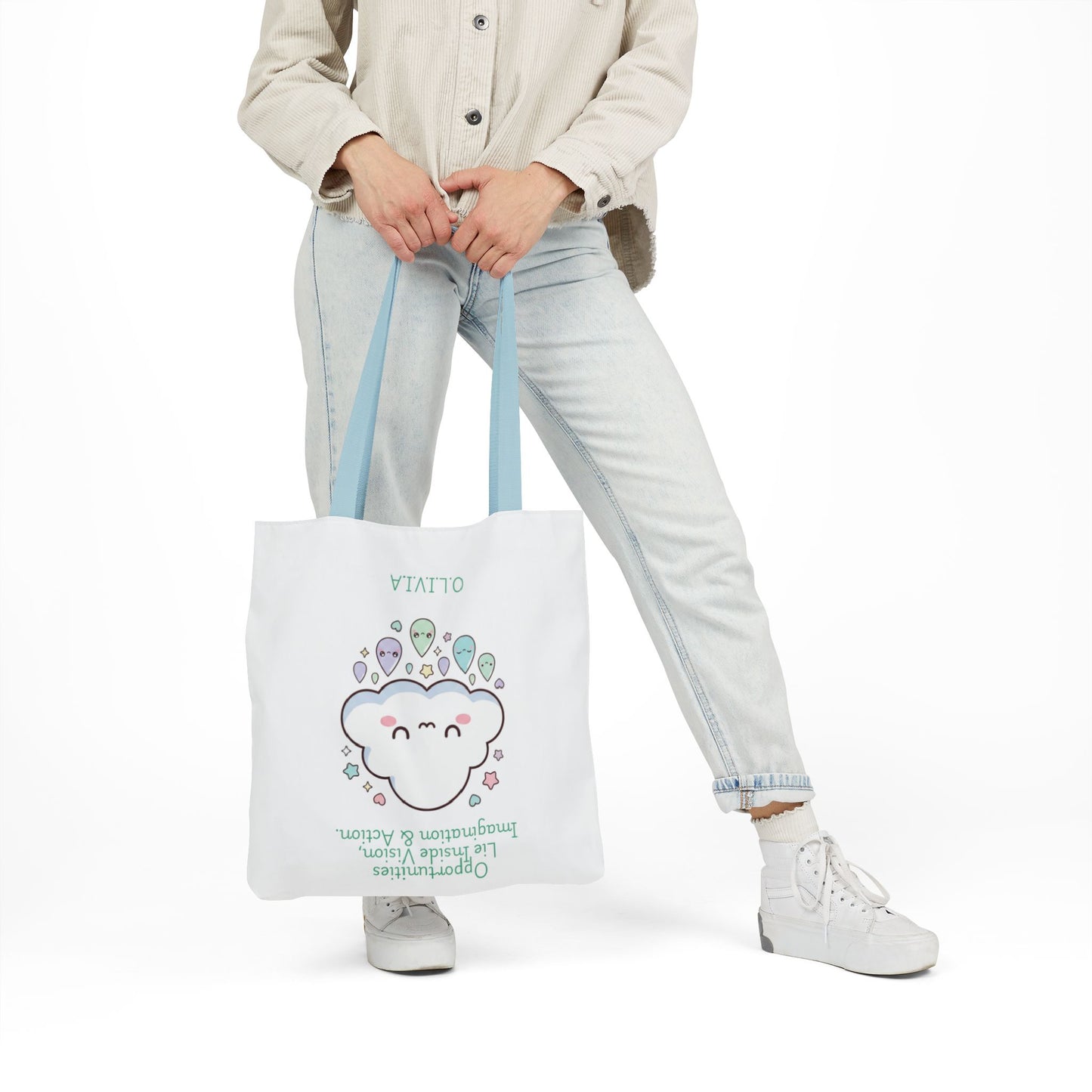 Personalized Initial Quote Cloud Dripping Canvas Tote Custom Name