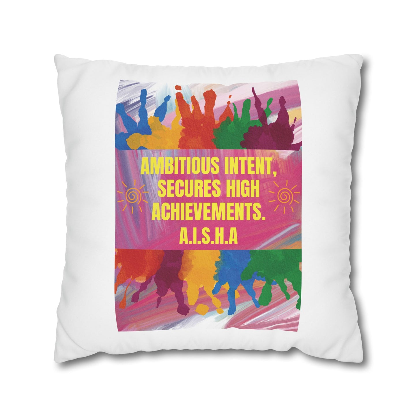 Personalized Initial Quote Colorful Paint — Custom Sayings on Square Poly Canvas Pillowcase